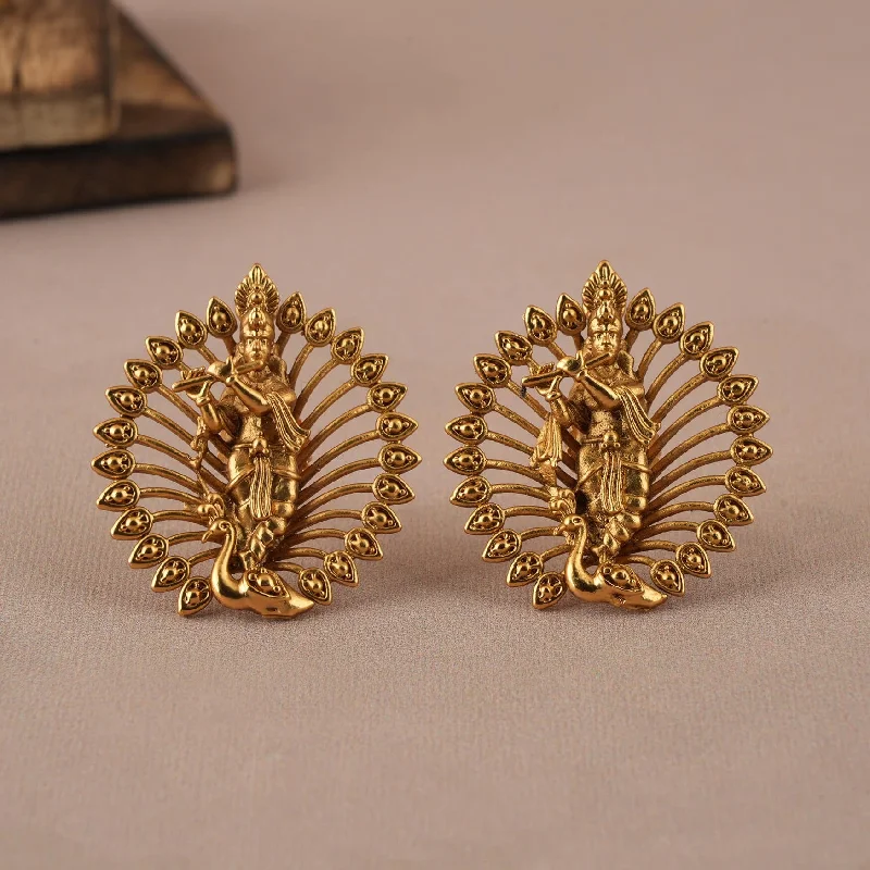 Auspicious Lord Krishna Antique gold plated stud earring