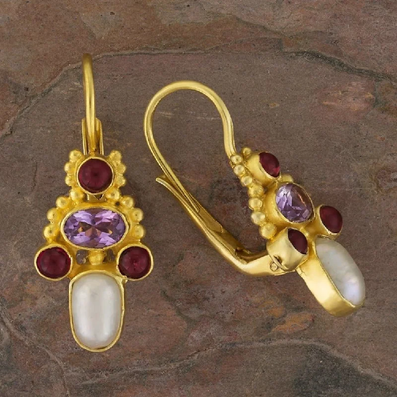 Brighton Pearl, Amethyst and Garnet Earrings