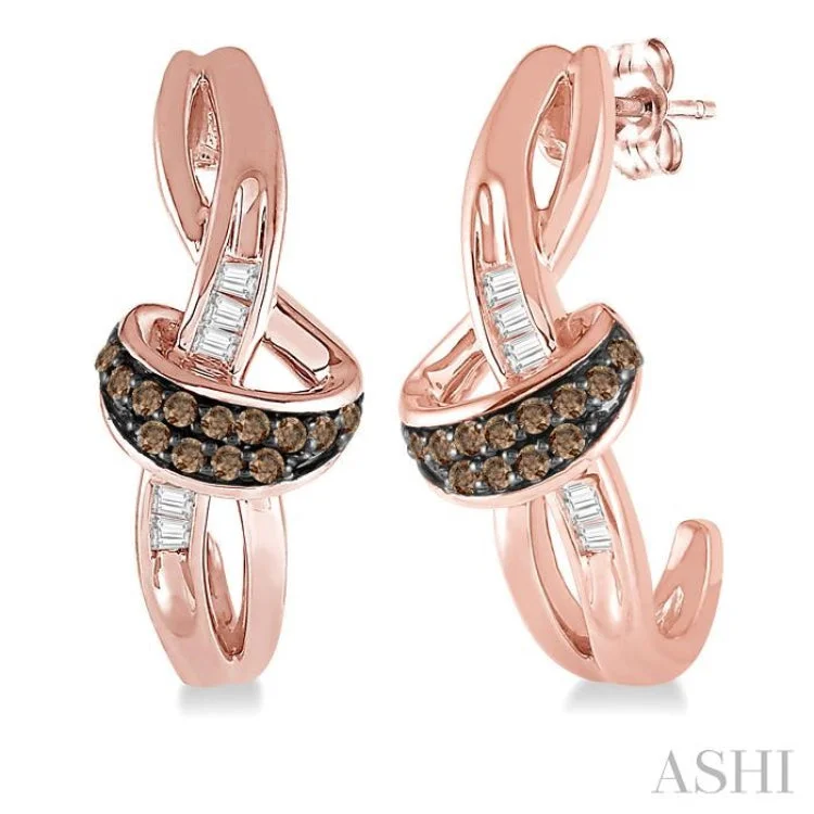 1/6 Ctw Twirl Entwined Baguette & Brown Diamond Earrings in 10K Rose Gold