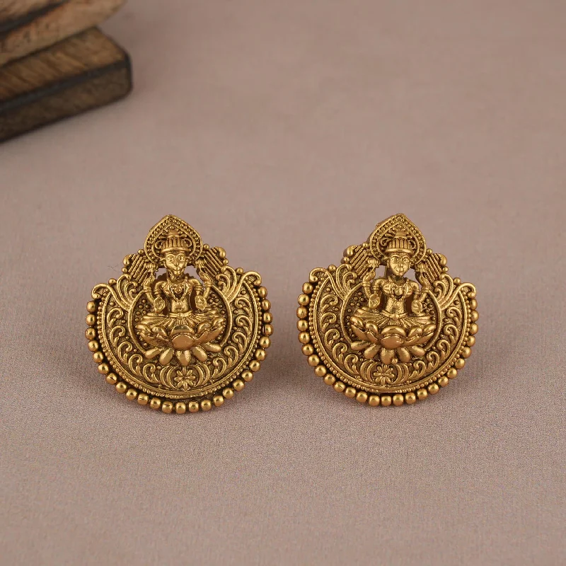 Cute antique gold finish Maa Lakshmi stud earring I Temple Jewellry