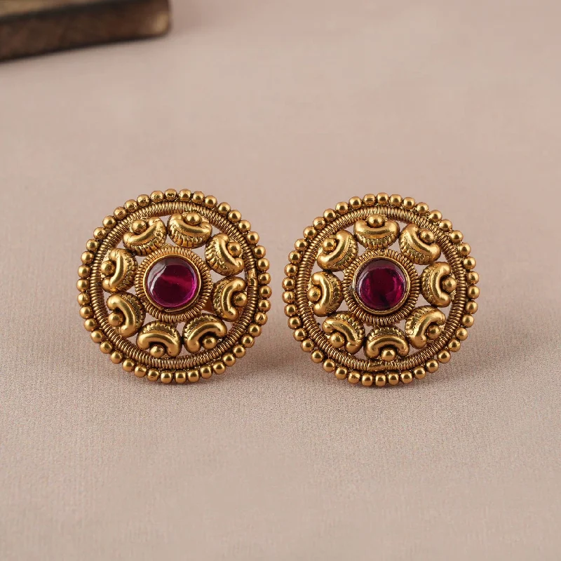 Cute antique gold ruby stone stud earring for women