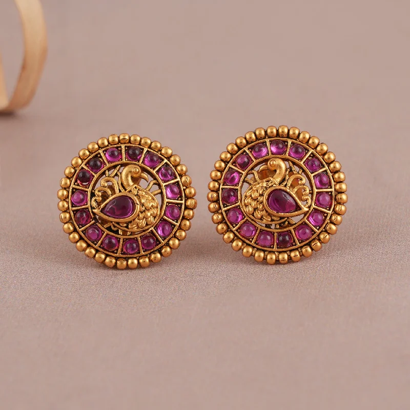 Cute ruby stone peacock gold plated stud earring