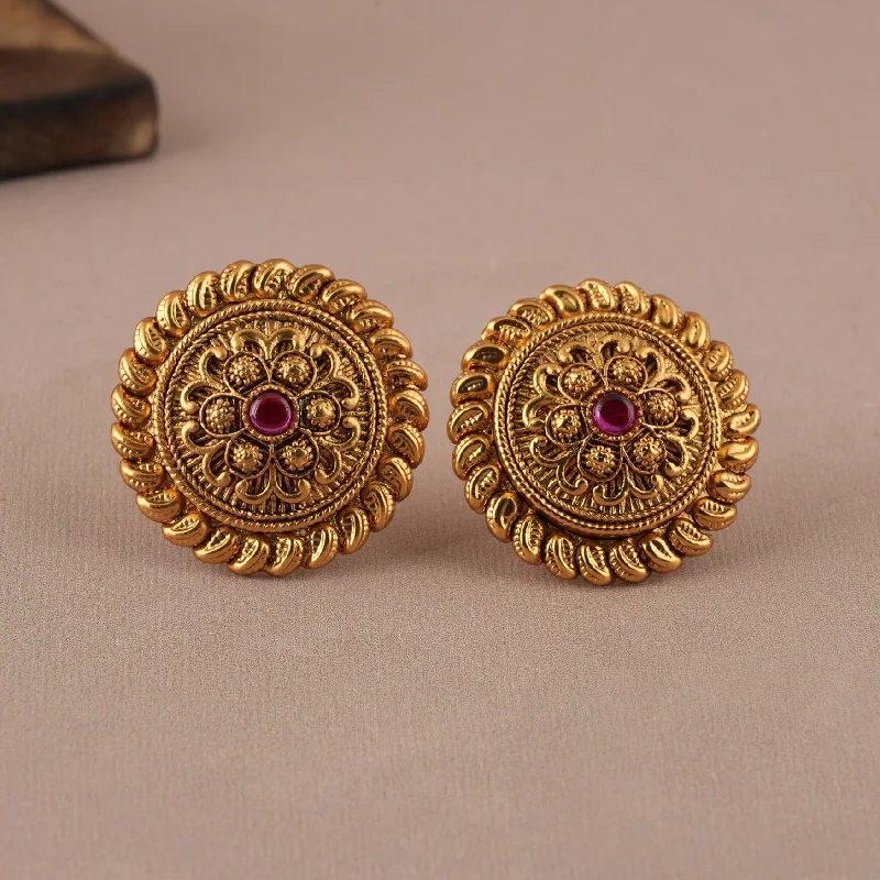 Gold plated stone round stud for women