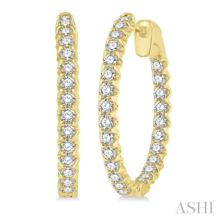 2 ctw Round Cut Diamond In-Out Hoop Earring in 14K Yellow Gold