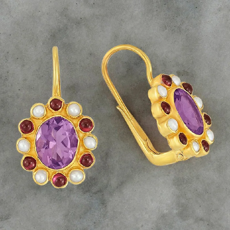 Miss Merryweather Amethyst, Garnet and Pearl Earrings