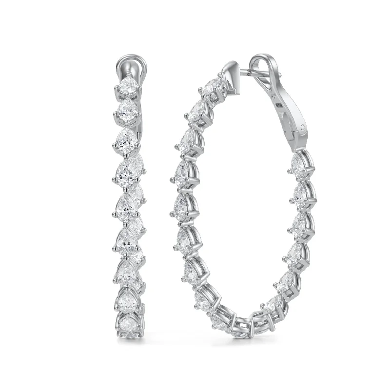 4 Carat Pear Inside Out Lab Grown Diamond Hoop Earrings