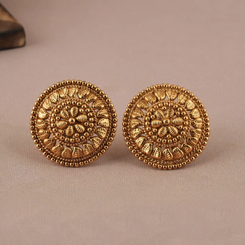 Round antique gold plated plain stud earring