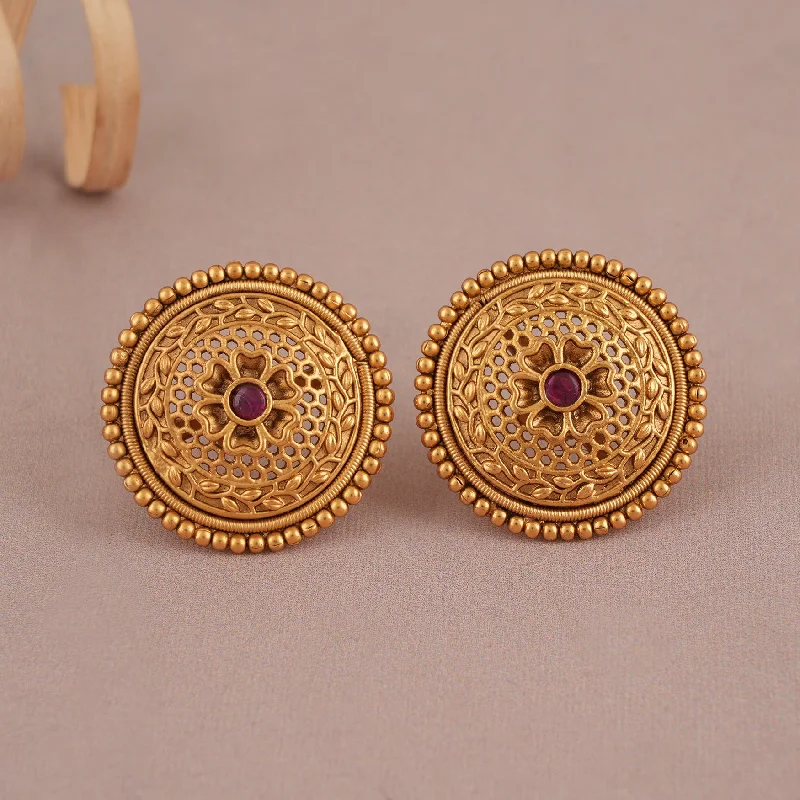 Round filigree gold plain stone earring stud