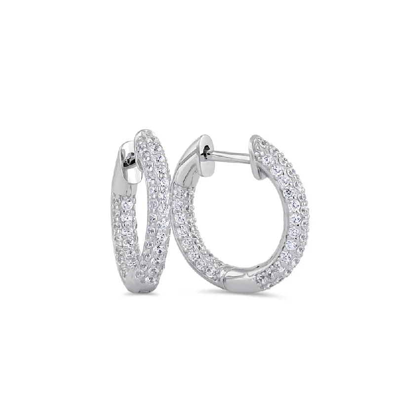 Sterling Silver 12mm x 2.6mm Clear CZ Thin Cluster Hoop Earrings