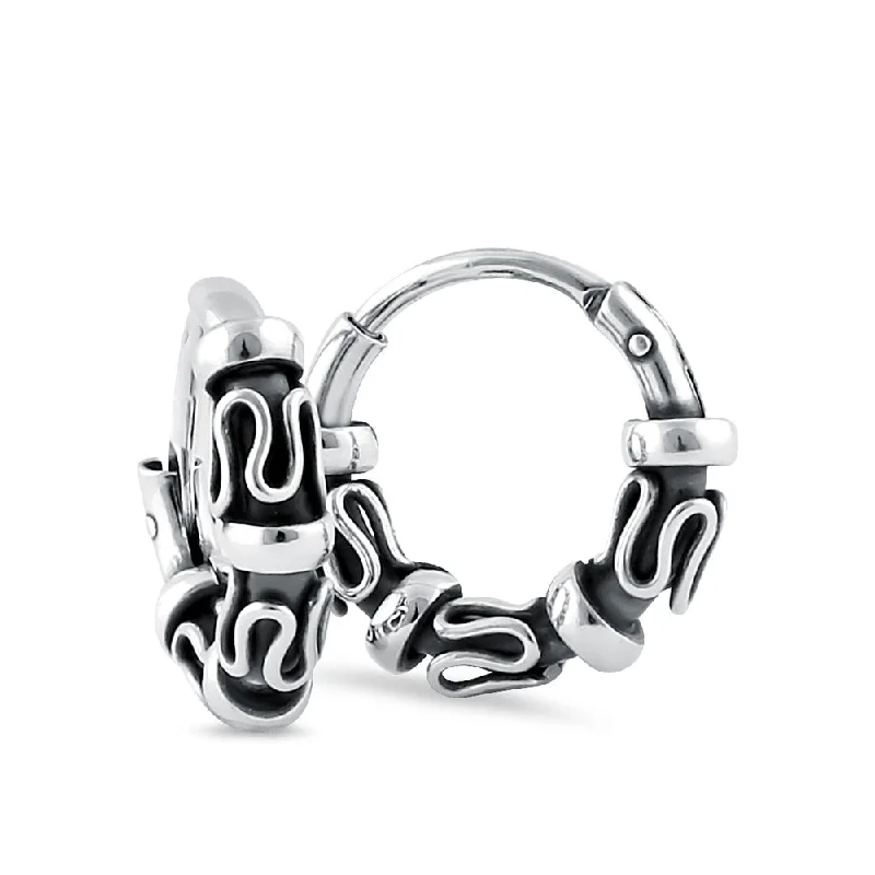 Sterling Silver 3.5mm x 14.0mm Triple Swirl Bali Hoop Earrings