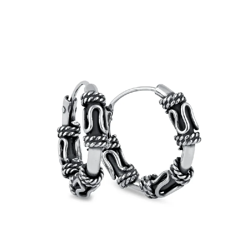 Sterling Silver Bali Rope and Swirl Hoop Earrings