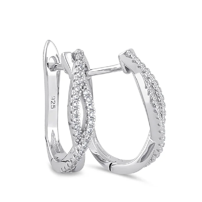 Sterling Silver Clear CZ Twist Hoop Earrings