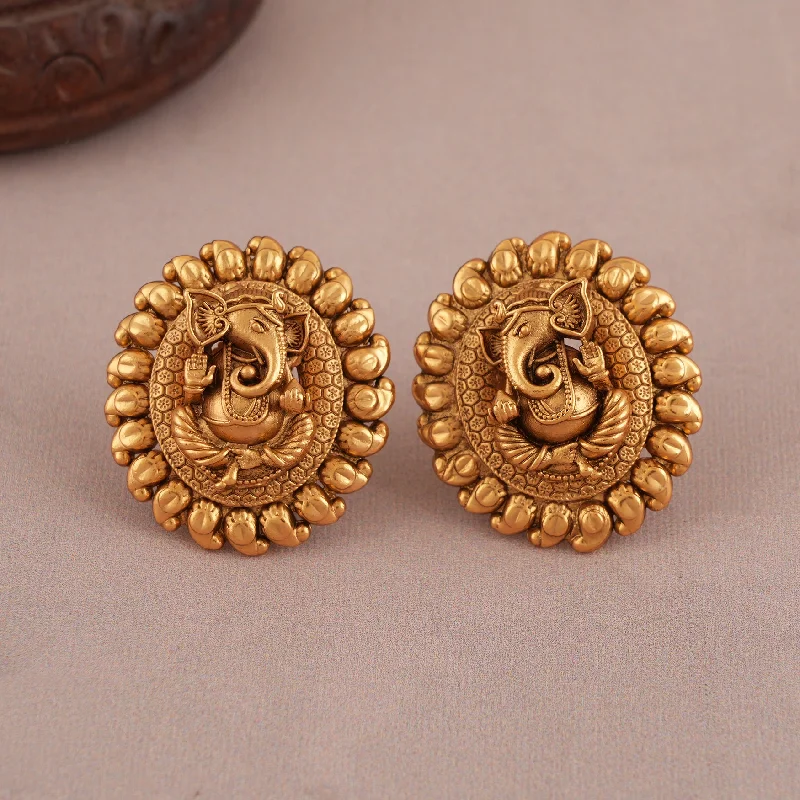 Stunning Lord Ganesh antique gold earring |Temple Jewellery