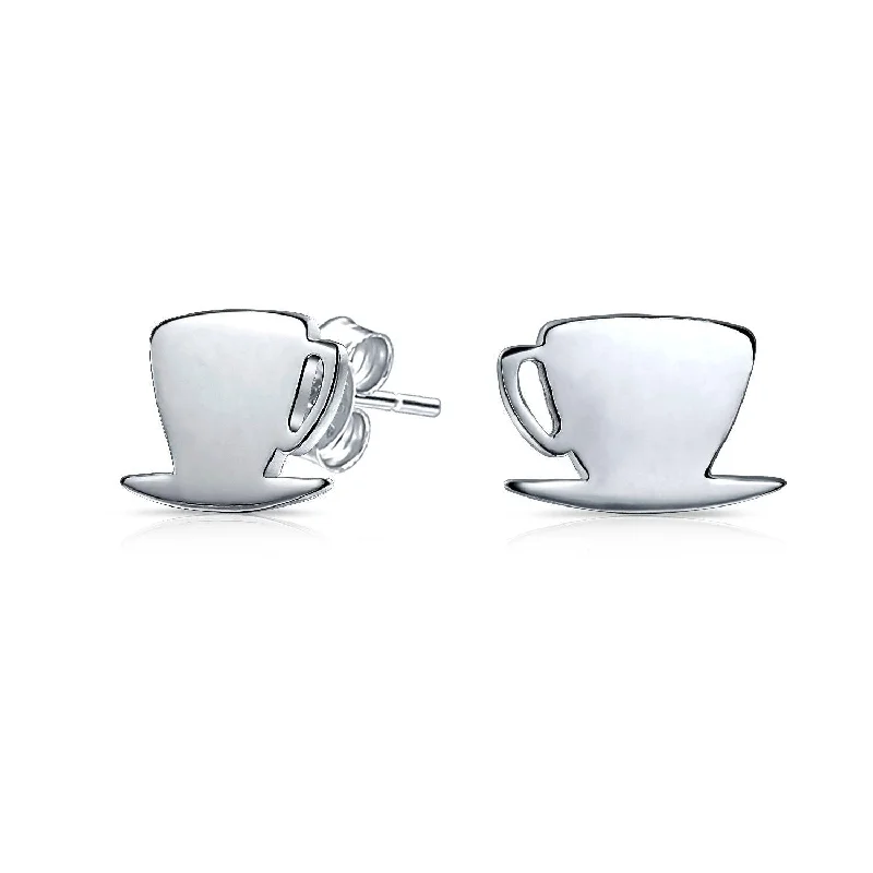 Tiny Petite Coffee Lover Stud Earrings in Sterling Silver