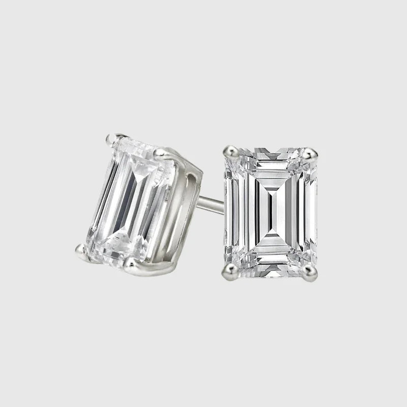 VVS BAGUETTE STUD EARRINGS 1.2 CTW  - White Gold Vermeil