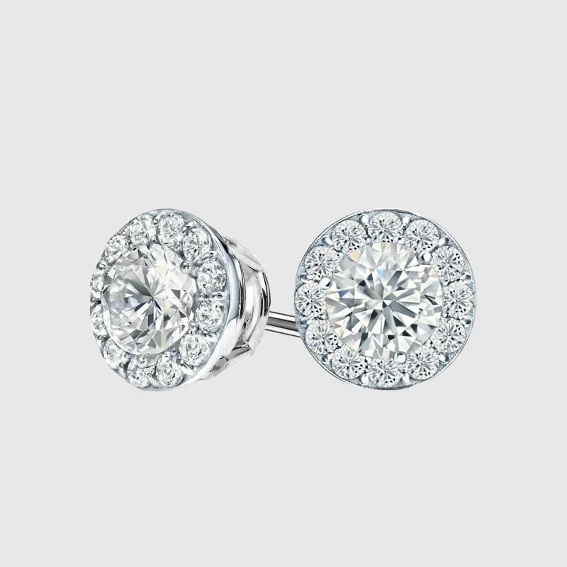 VVS HALO STUD EARRINGS 2.4CTW   - White Gold Vermeil