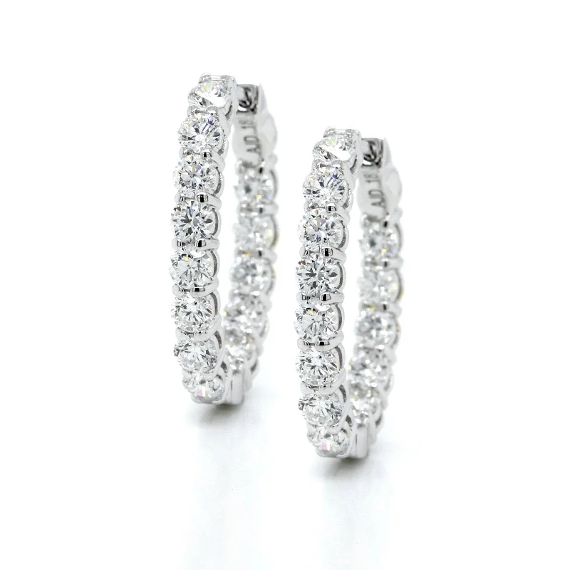 18K White Gold Diamond Oval Shape Hoop Earrings