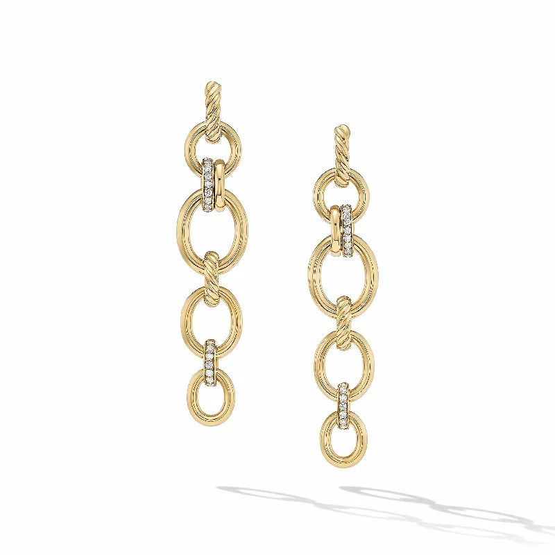 DY Mercer Linked Drop Earrings in 18K Yellow Gold with Pavé Diamonds