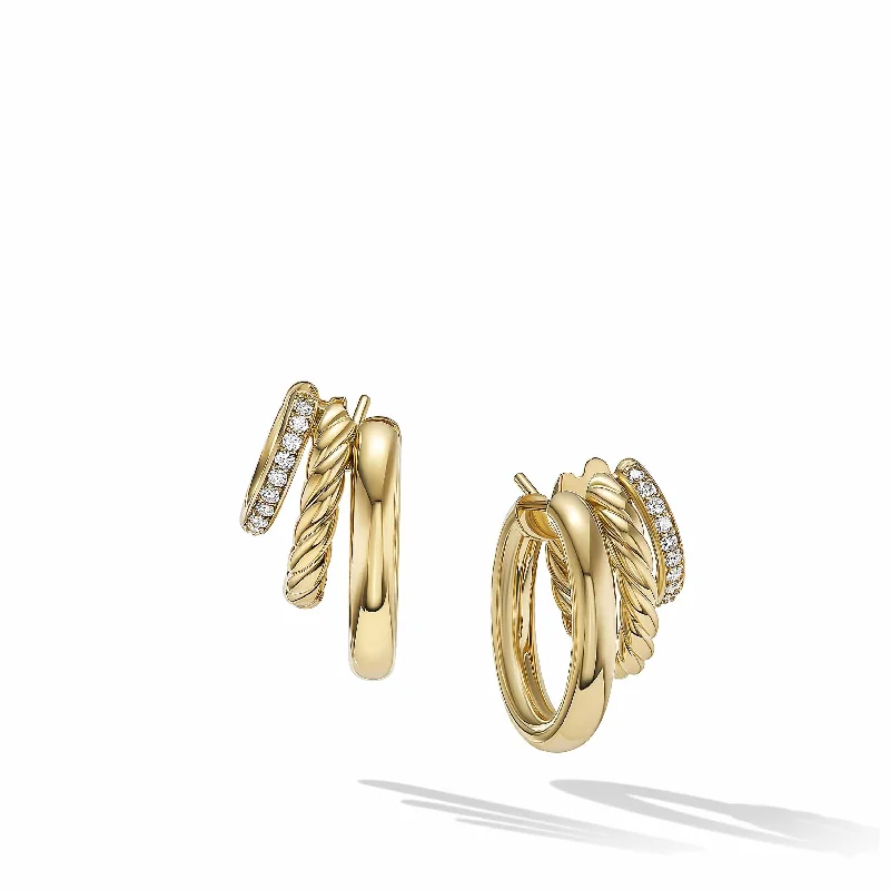 DY Mercer Multi Hoop Earrings in 18K Yellow Gold with Pavé Diamonds