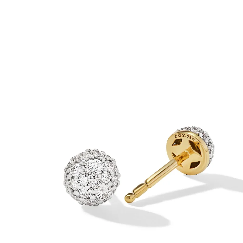 Petite Pavé Stud Earrings in 18K Yellow Gold with Diamonds, 4.5mm