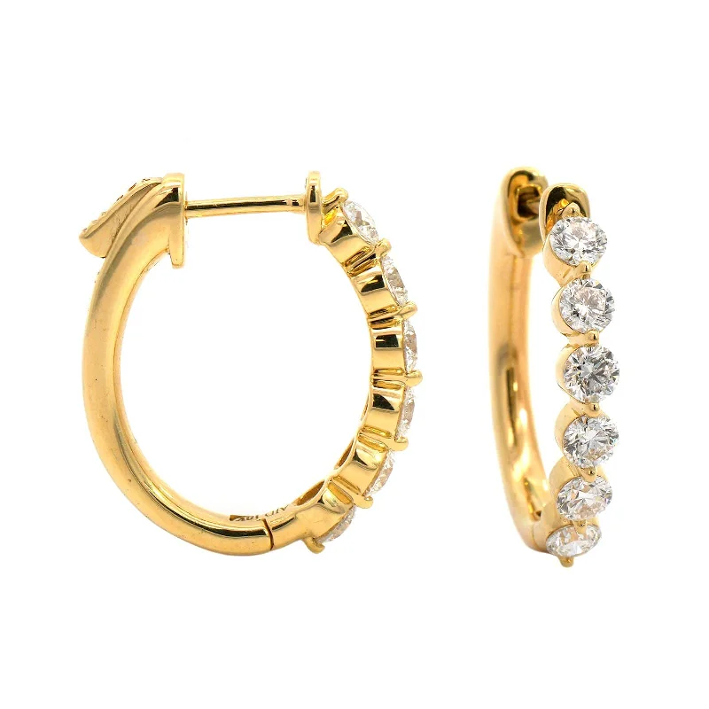 18K Yellow Gold Single Prong Diamond Hoop Earrings