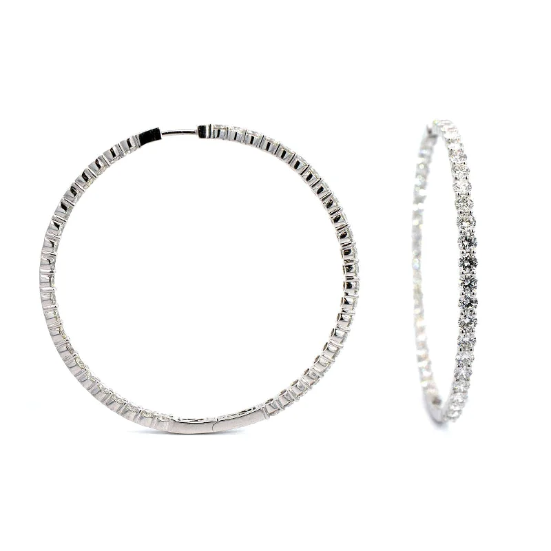 18K White Gold Diamond Hoop Earrings