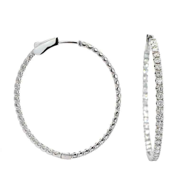 14K White Gold Diamond Hoop Earrings