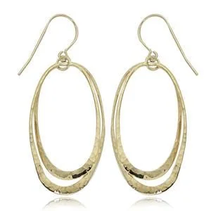 14K Yellow Gold Double Oval Drop Earrings