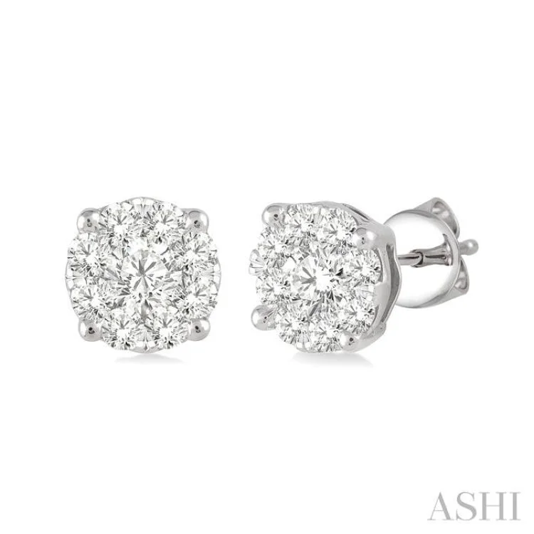 1/2 Ctw Lovebright Round Cut Diamond Earrings in 14K White Gold