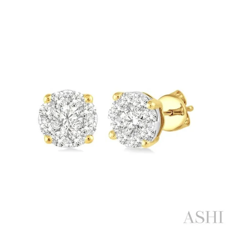 1/4 Ctw Lovebright Round Cut Diamond Earrings in 14K Yellow and White Gold