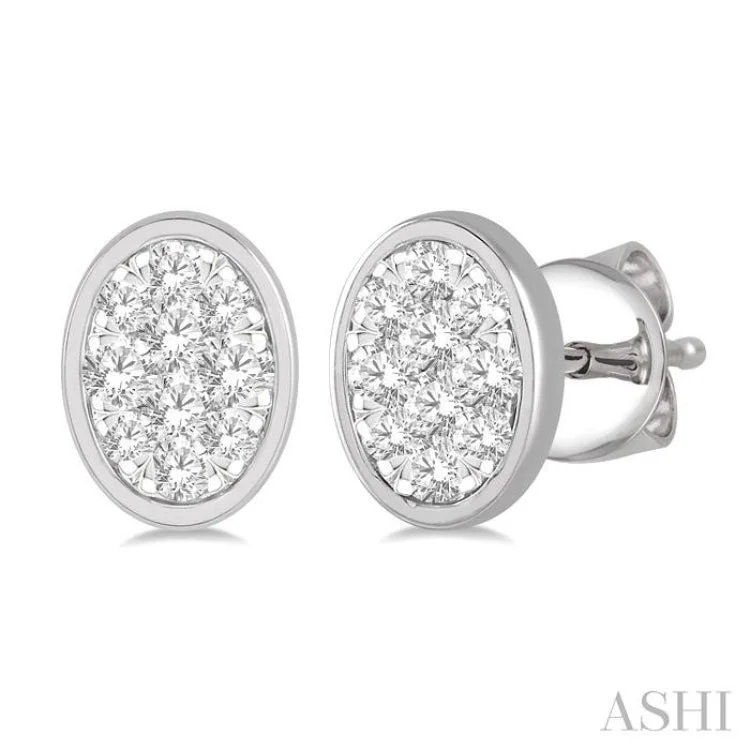 1/3 ctw Oval Shape Lovebright Round Cut Diamond Earring in 14K White Gold