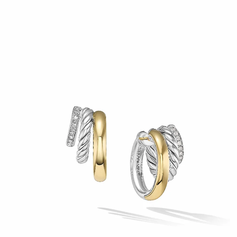 Mercer™ Multi Hoop Earrings in Sterling Silver with 18K Yellow Gold and Pavé Diamonds