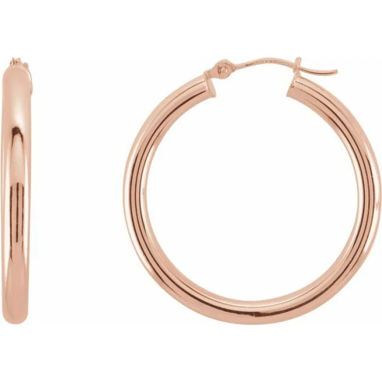 14K Rose 30 mm Tube Hoop Earrings