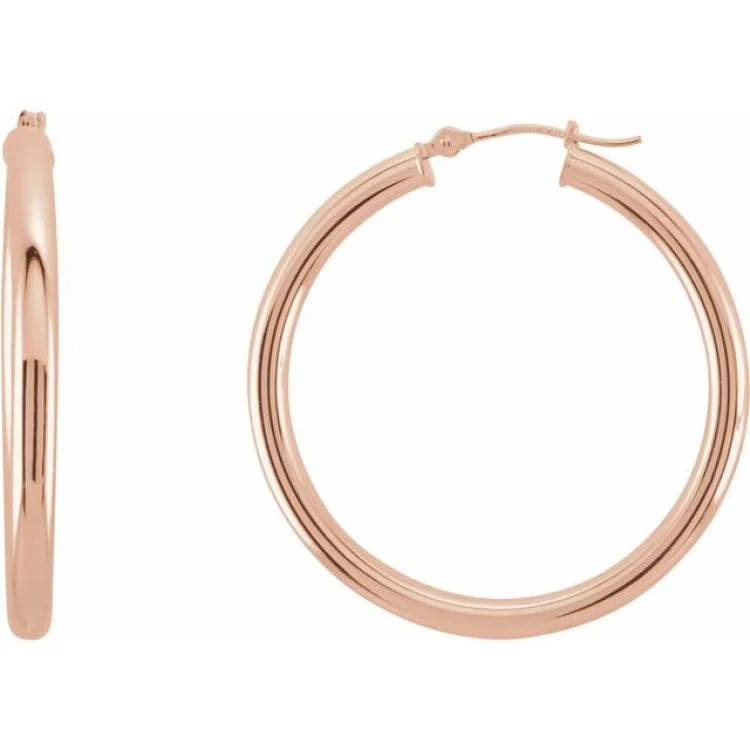 14K Rose 35 mm Tube Hoop Earrings