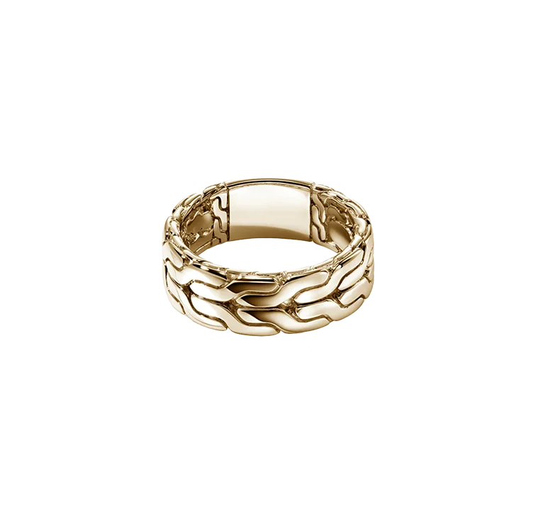 John Hardy Carved Chain Yellow Gold Band, 8mm