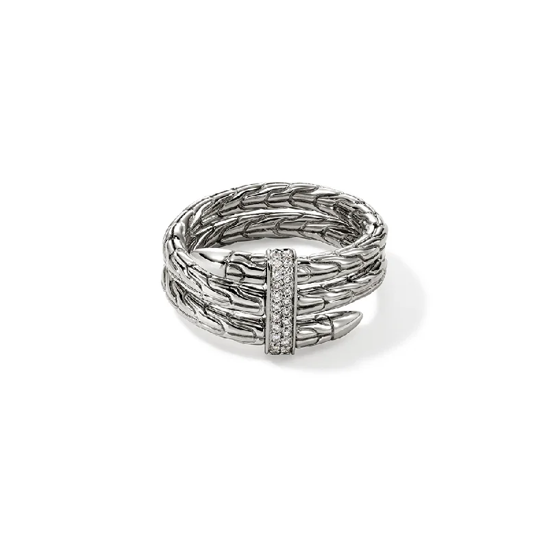 John Hardy Spear Sterling Silver Pave Diamond Double Coil Ring