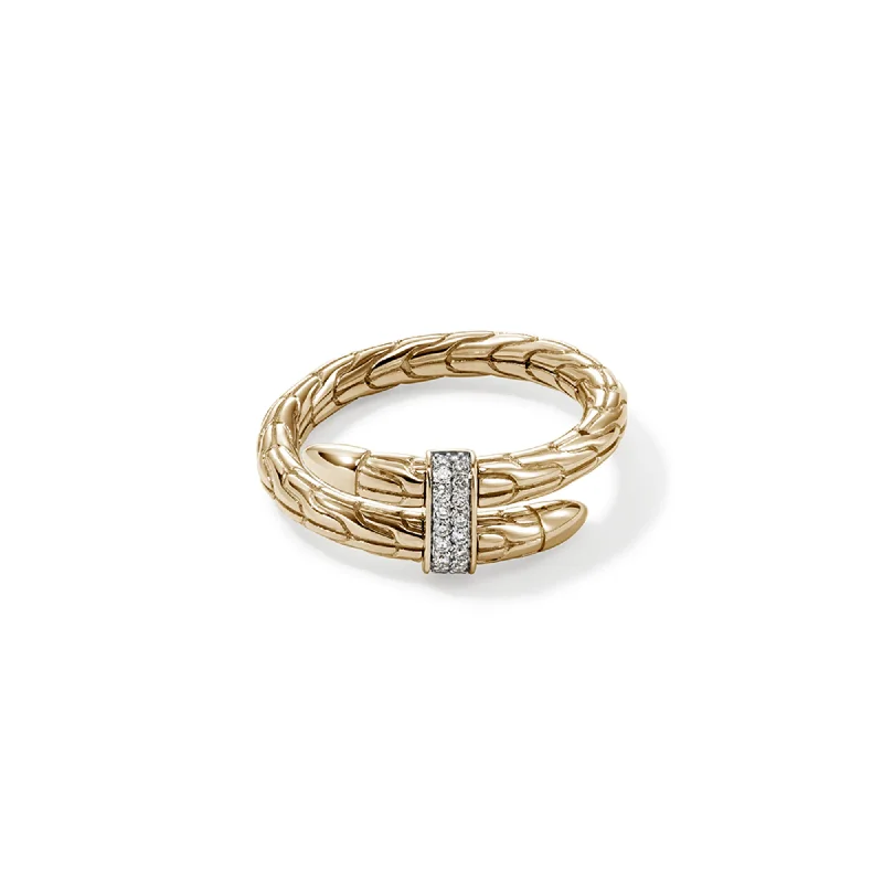 John Hardy Spear Yellow Gold Pave Diamond Single Coil Ring