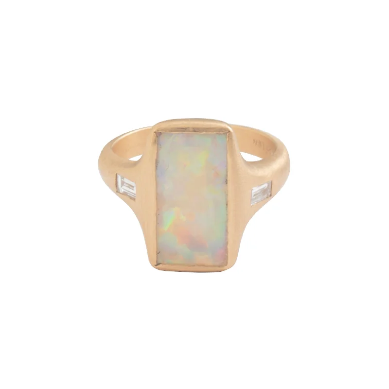 Boulder Opal and Baguette Diamond Ring