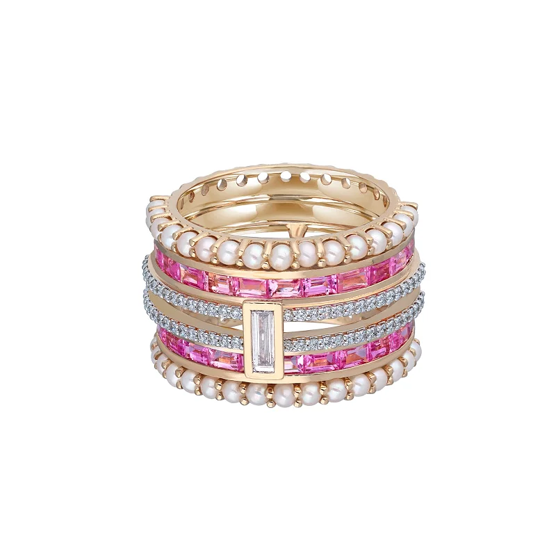 Pink Sapphire and Pearl Kyoto Band Ring