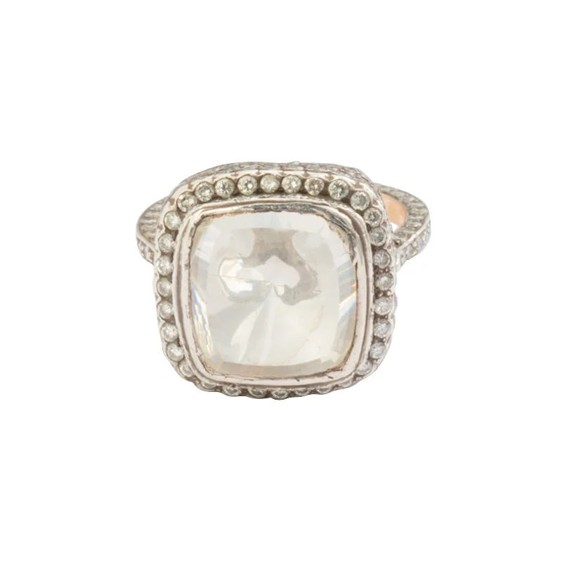 Center Diamond & Pave Diamond Square Ring