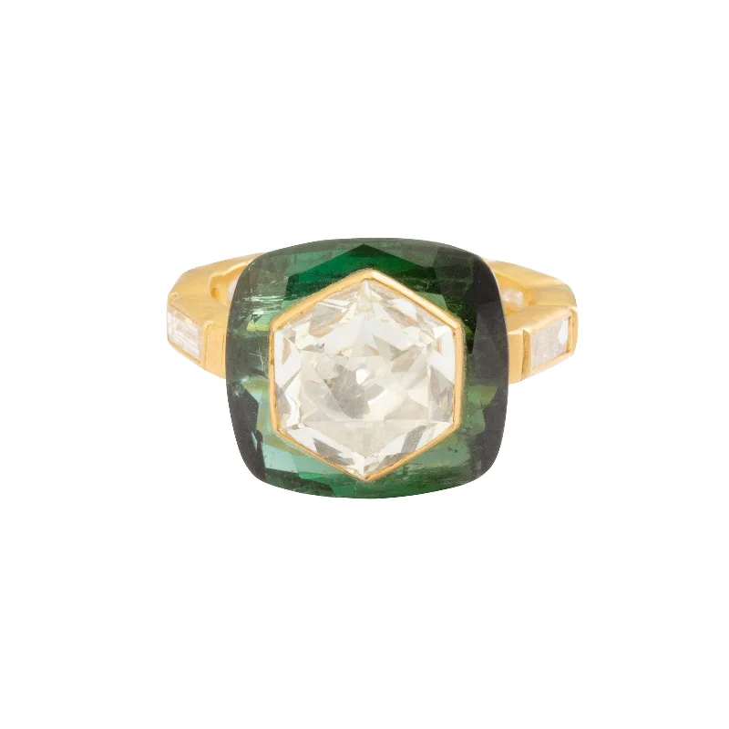 Tourmaline & Diamond Inlay Ring