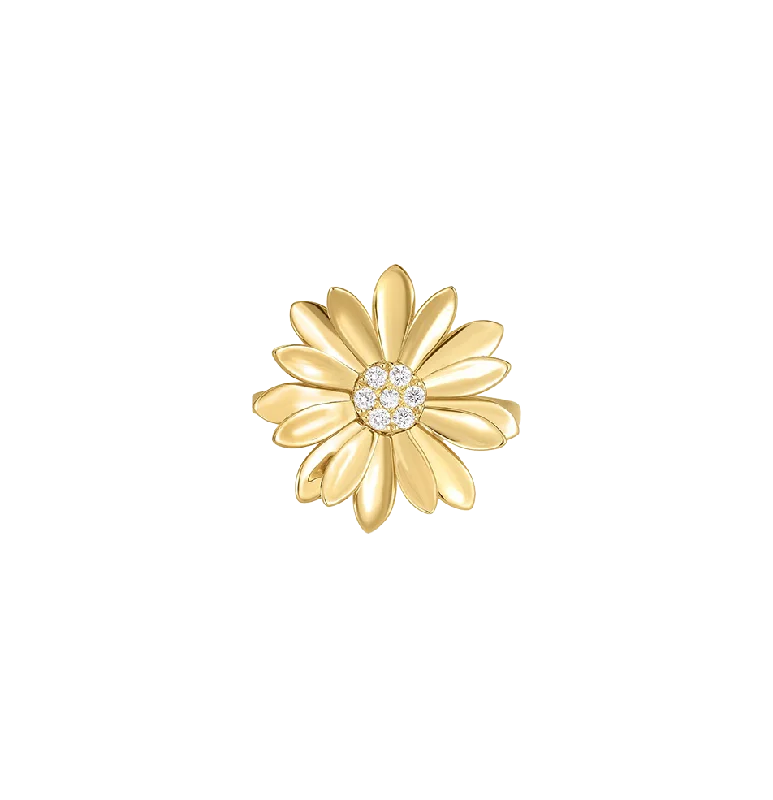 Roberto Coin Margherita Yellow Gold Flower Ring with Diamonds