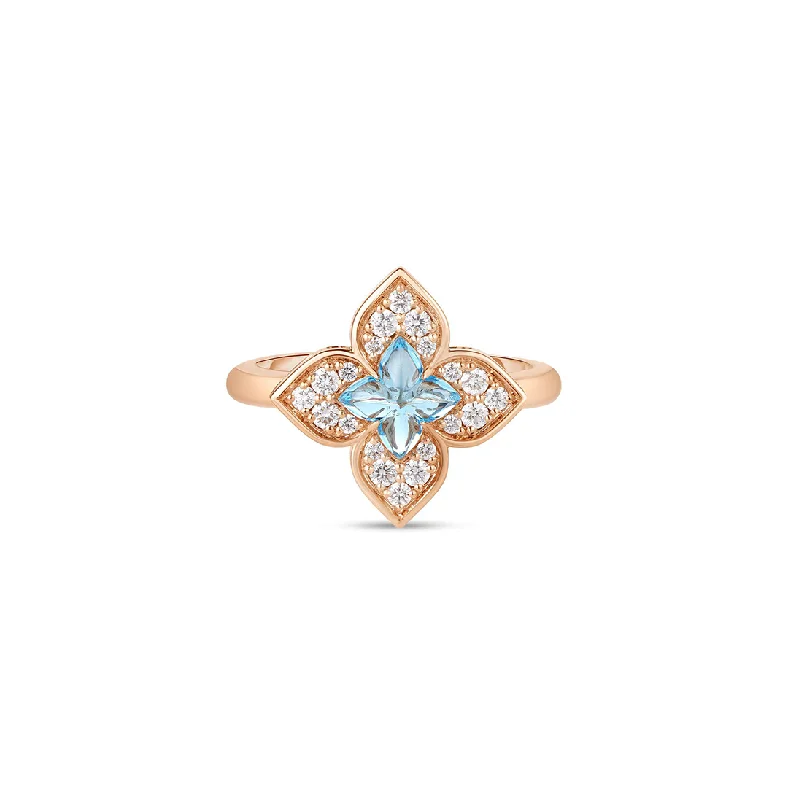 Roberto Coin Venetian Princess Rose Gold Blue Topaz and Diamond Ring