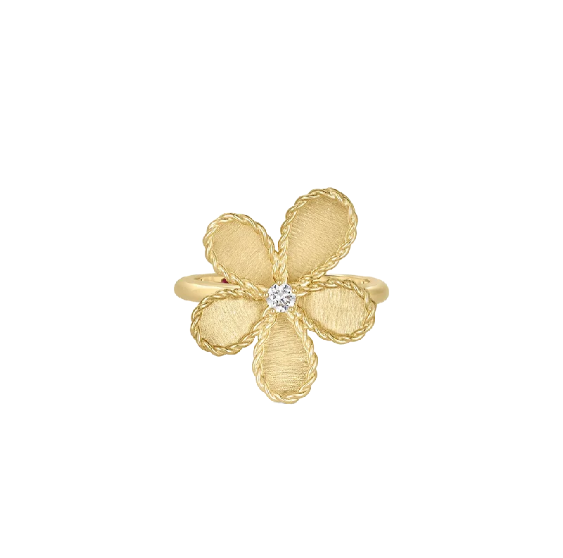 Roberto Coin Yellow Gold Flower Ring with Diamonds