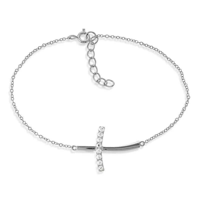 SS Curved Sideways Cross CZ Bracelet