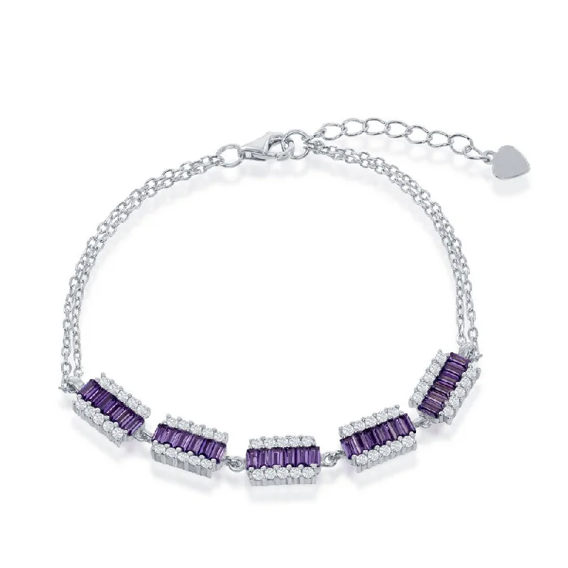 SS Rectangle Purple & Whtie CZ Bracelet