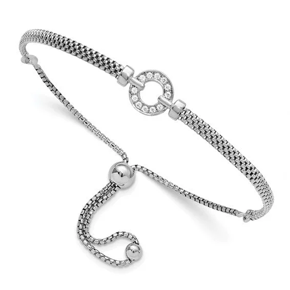 Sterling SIlver Polished CZ Adjustable Bracelet