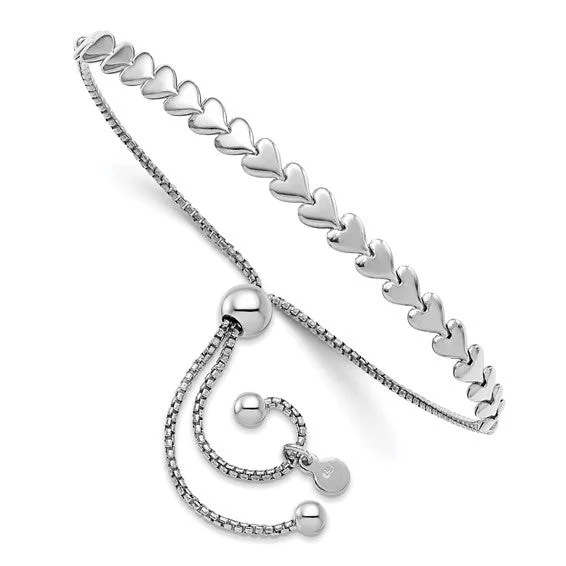 Sterling SIlver Rhodium Plated Heart Bolo Bracelet