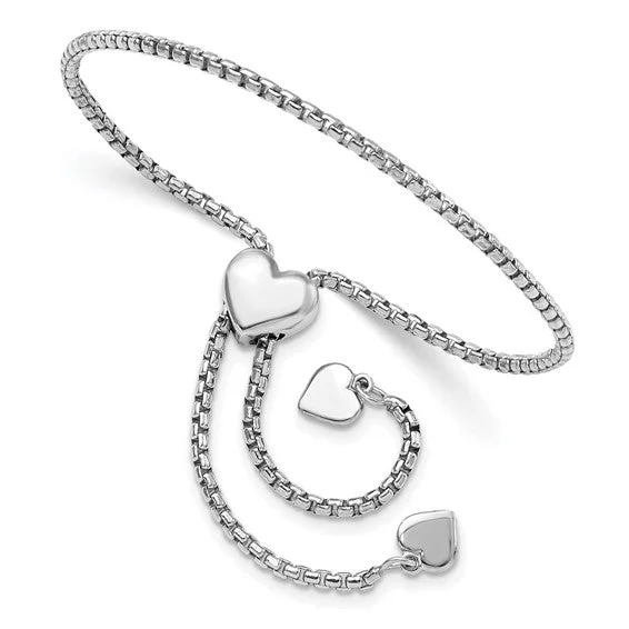 Sterling SIlver-Round Rectangle Box Heart Adjustable Bolo Bracelet