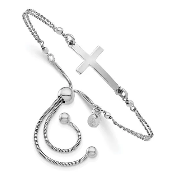 Sterling SIlver Sideways Cross Adjustable Bracelet